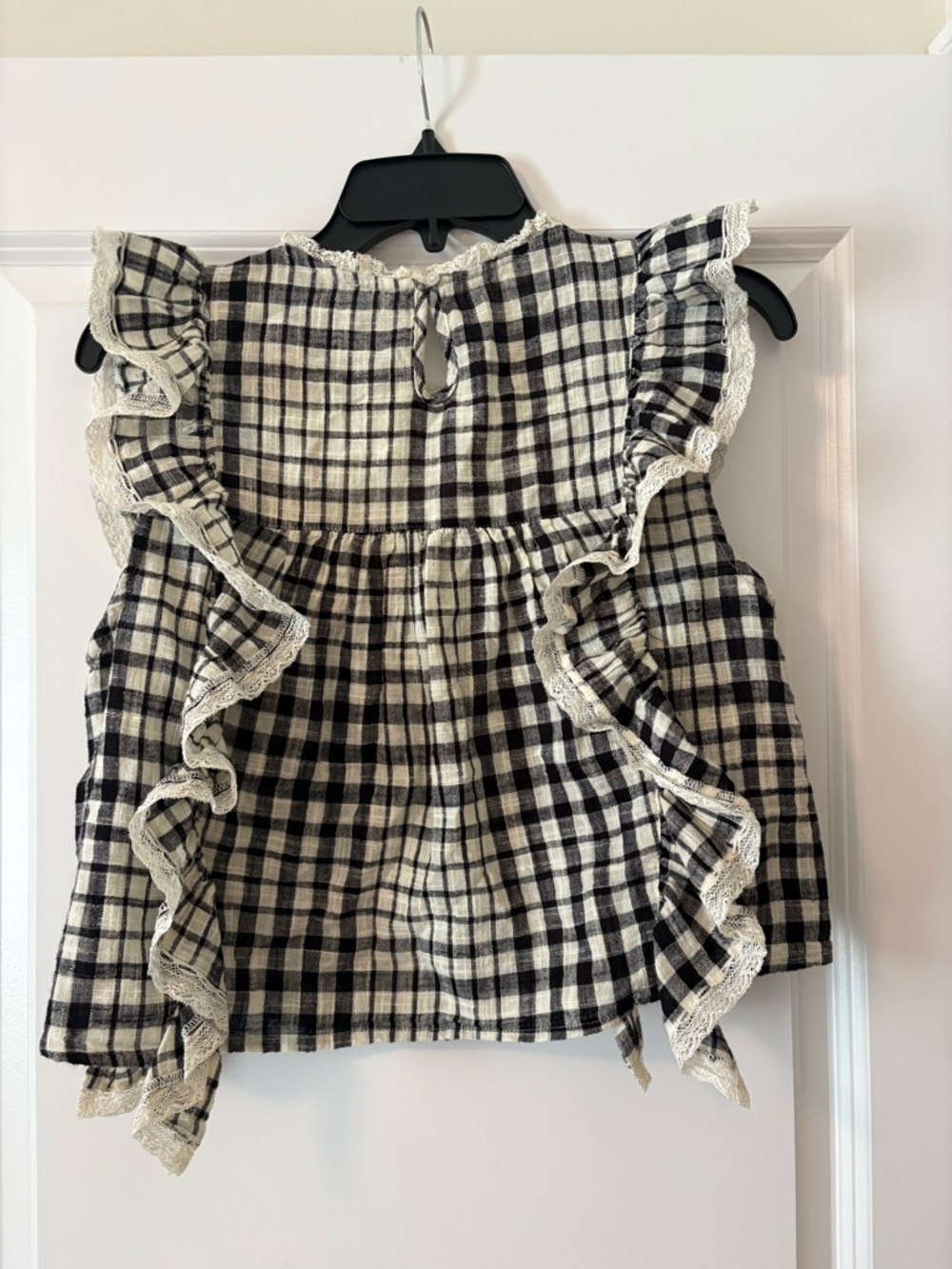Rare Free People Black and Cream Plaid Ruffle Cropped Top & Shorts Set - Picture 6 of 10